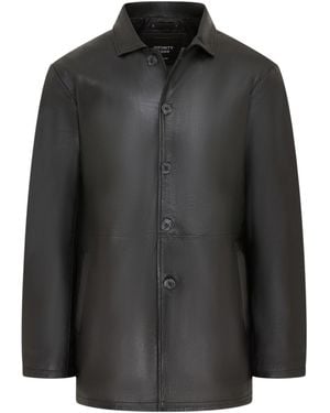 Infinity Leather Long Collared Car Coat Jacket - Black
