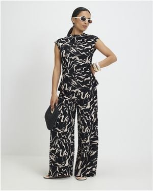 River Island Wide Leg Trousers Petite Abstract Print - Black