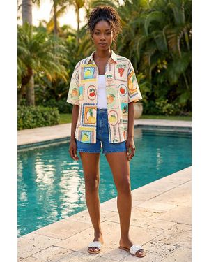 Roman Fruit Print Button Through Shirt - White