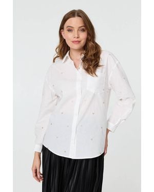 Izabel London Heart Embroidered Long Sleeve Shirt - White