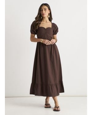 Gini London Gypsy Puff Sleeves Midaxi Dress - Brown