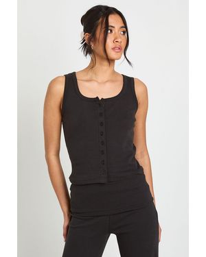 Boohoo Button Through Vest Top - Black