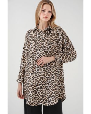 Bigdart Leopard Print Long Sleeve Button-Up Shirt - Natural
