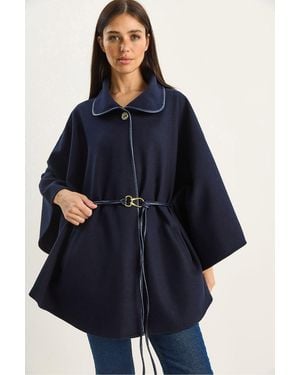 Bianco Lucci Oversized Textured Wool Blend Overcoat With Jacket Collar - Blue