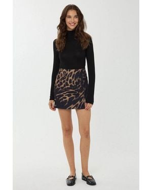 Hiccup Leopard Print Mini Skirt - Black
