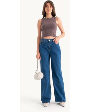 Hiccup Round Neck Basic Tank Top - Blue