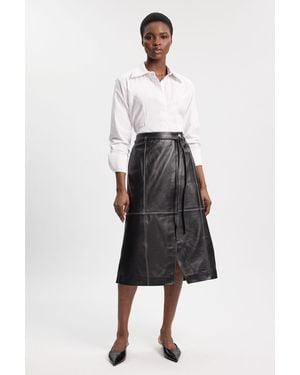 Karen Millen Leather Tie Up Belted Midi Skirt - White