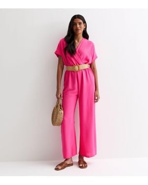 Gini London Roze Jumpsuit Met Korte Mouwen En Elastische Tailleband