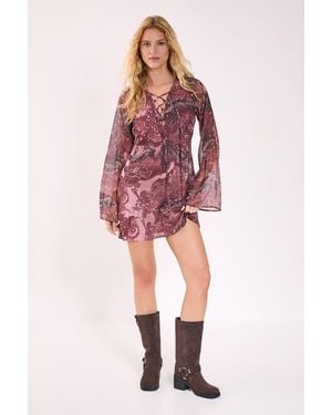 Nasty Gal Paisley Lace Up Front Tunic Mini Dress - Red