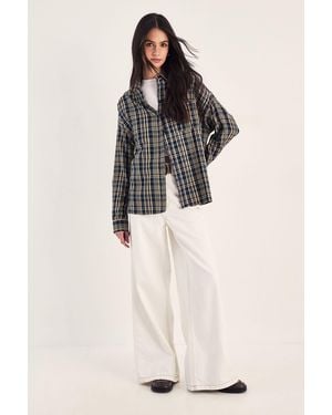 Nasty Gal Check Oversized Shirt - Natural