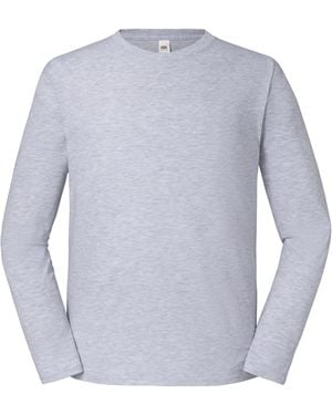 Fruit Of The Loom Iconic Premium T-shirt Met Lange Mouwen (heide Grijs) - Blauw