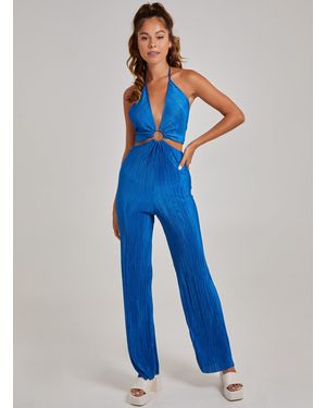 Pink Vanilla Cut Out Keyhole Pleated Jumpsuit - Blue