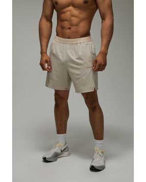 BoohooMAN Active Perforated Stretch Woven 7Inch Shorts - Natural