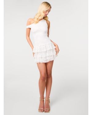 Pink Vanilla Ruffle Hem Lace Dress - White