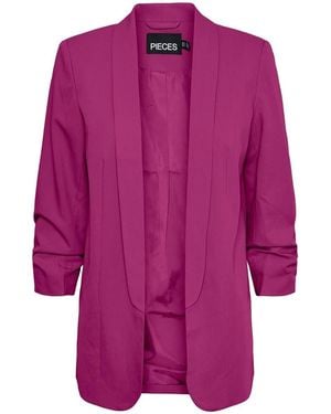 Pieces Solid Patterned Tie Waist Blazer - Purple