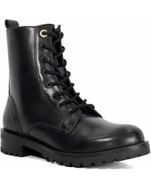 Dune Partens Leather Lace Up Chunky Biker Boots - Black