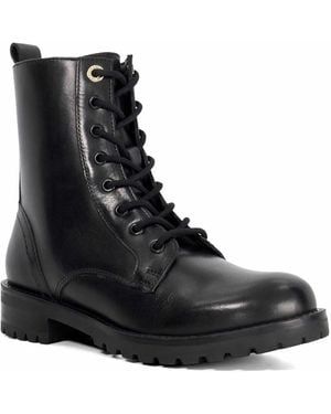 Dune Partens Leather Lace Up Chunky Biker Boots - Black