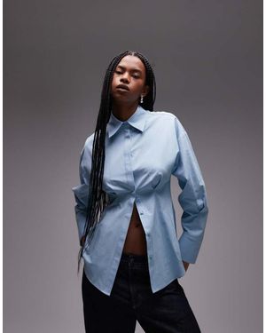 TOPSHOP Cinch Waisted Poplin Shirt - Blue