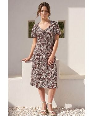 Roman Petite Abstract Print Stretch Midi Dress - Natural