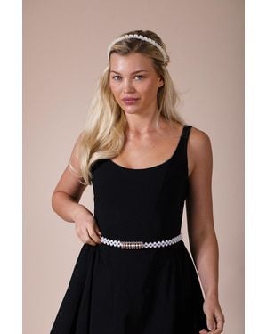 SVNX Strenchy Pearl Chain Belt With Diamante Buckle - Black