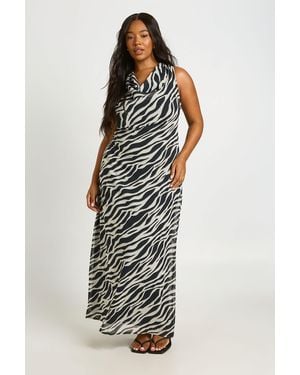 Boohoo Plus Zebra Chiffon Cowl Neck Maxi Dress - Black