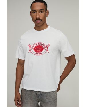 BoohooMAN Oversized Boxy Paris Chest Print T-Shirt Cotton - White