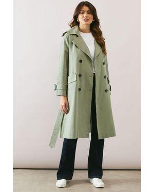 Wallis Premium Longline Belted Trench Coat - Green