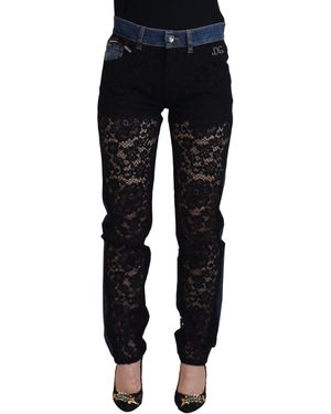 Dolce & Gabbana Lace Panel Denim Jeans Modelpan74208 - Zwart