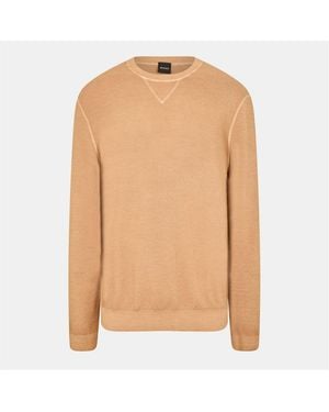 BOSS Regular Fit Crew Neck Long Sleeve Jumper - Natural