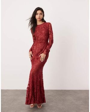 ASOS Embroidered Floral Long Sleeve Lace Open Back Maxi Dress