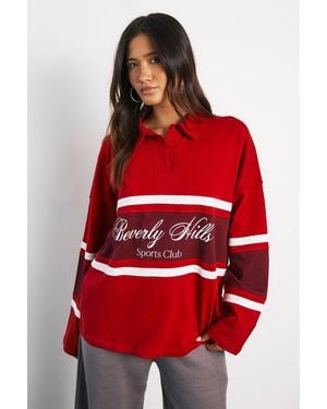 Boohoo Beverly Hills Graphic Oversized Rugby Top - Red