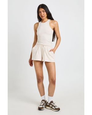 Boohoo Tall Racer Top And Sweat Short Set - White