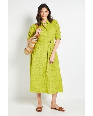 Wallis Broderie Belted Shirt Dress - Yellow