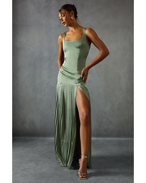 MissPap Premium Satin Square Pleated Skirt Bridesmaid Dress - Grey