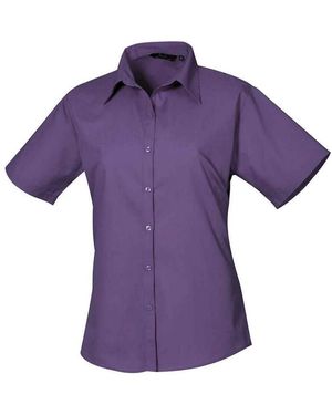 PREMIER Ladies Poplin Short-Sleeved Blouse - Purple
