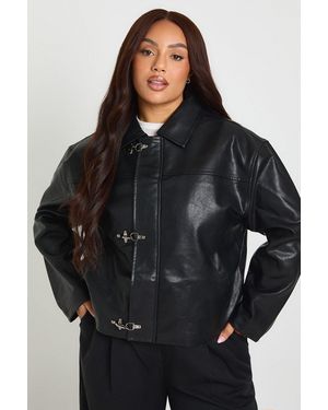 Boohoo Plus Faux Leather Button Down Jacket - Black