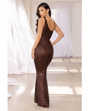 Club L London Dream On Brown Sequin Asymmetric Cowl Maxi Dress