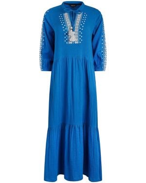 Weird Fish Ladies Arles Embroidered Double Layered Midi Dress (Adriatic) - Blue