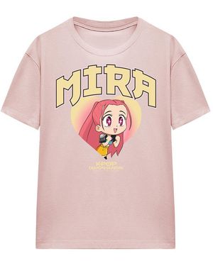 K-Pop Demon Hunters Ladies Huntrix Mira Collegic T-Shirt (Powder Rose) - Pink