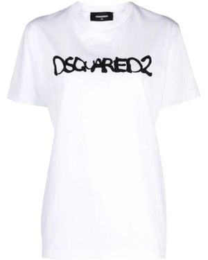 DSquared² Graffiti Spray Logo T-Shirt Cotton - White