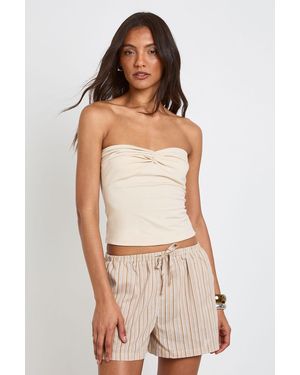 Boohoo Tall Drawstring Waist Linen Look Short - Natural