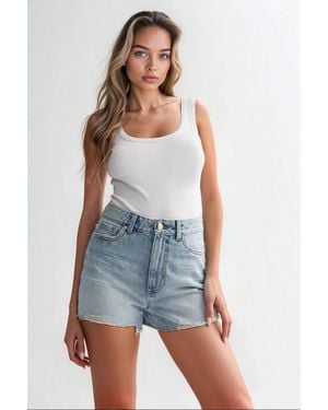 New Look Light Denim Frayed Edge Shorts - Blue