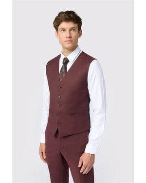 Antique Rogue Single Breasted Five Button V-Neck Slim Fit Suit Waistcoat - Red