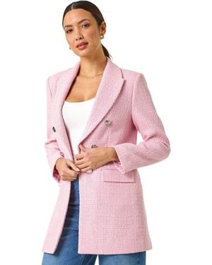 Roman Tailored Longline Boucle Jacket - Pink