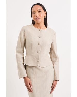 PRINCIPLES Stripe Detail Peplum Crew Neck Jacket - Natural