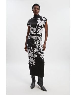 Karen Millen Jacquard Floral Knitted Skirt - Grey