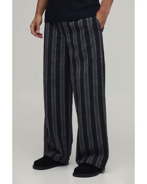 BoohooMAN Baggy Fit Stripe Linen Blend Trousers - Black