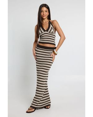 Boohoo Stripe Crochet Maxi Skirt - Blue