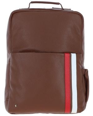 Gabicci Real Leather Backpack With Striped Front Detail - Brown