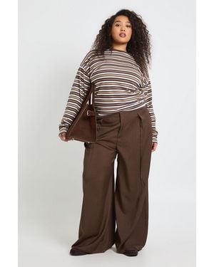 Boohoo Plus Marl Pleated Wide Leg Trouser - Brown